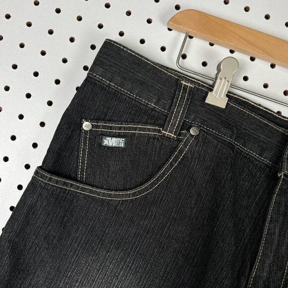 Mecca Gothic Black Jean Shorts 38 Skater Wide Leg Baggy Patch SOUTHPOLE STYLE - Picture 5 of 7